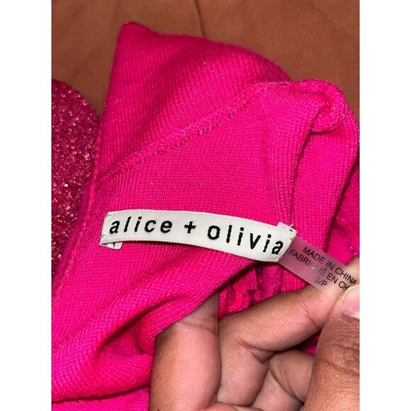 Alice and Olivia Issa Hot Pink Glitter Women's Size S Puff Sleeve Turtleneck Min - Picture 10 of 11